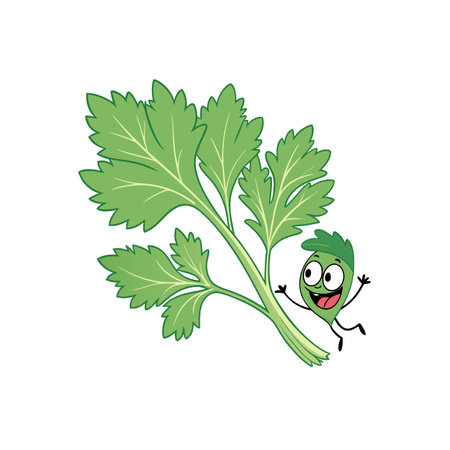 Cartoon parsley sprig with cheerful animated herb friendのイラスト素材