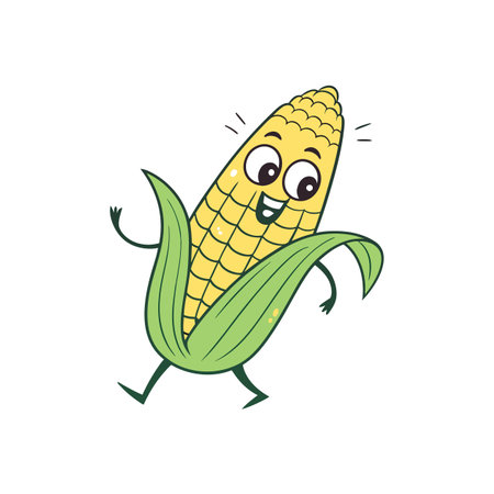 Cartoon corn cob character with happy face, illustrationのイラスト素材