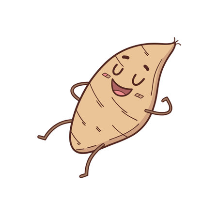 Happy sweet potato cartoon character dancing on white backgroundのイラスト素材
