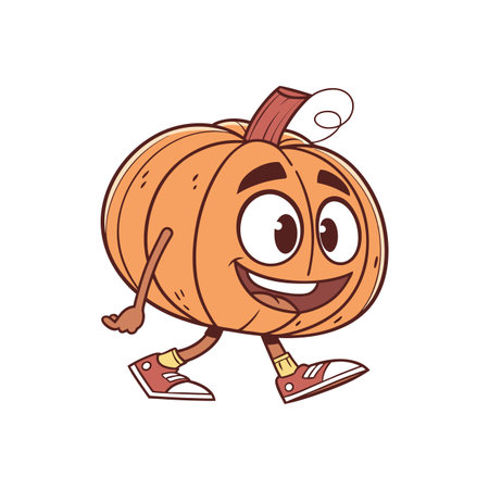 Cartoon pumpkin character with smiling face walking on legsのイラスト素材