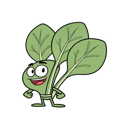 Happy cartoon spinach character isolated on white backgroundのイラスト素材