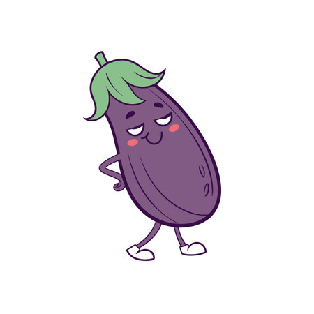 Cartoon eggplant character with smug expression and sassy poseのイラスト素材