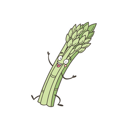 Cheerful asparagus cartoon character with face and limbsのイラスト素材