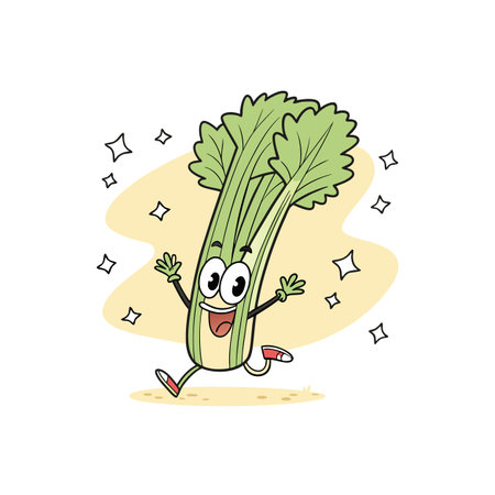 Cartoon celery character running happily with arms waving aroundのイラスト素材