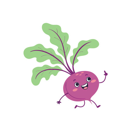 Cute cartoon beet character raising its hand smiling happilyのイラスト素材