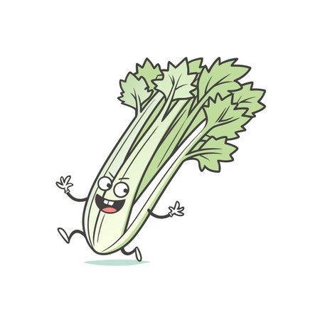 Happy Cartoon Celery Stalk Character Running and Smilingのイラスト素材