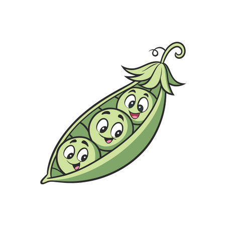 Cartoon pea pod with smiling face illustrationのイラスト素材