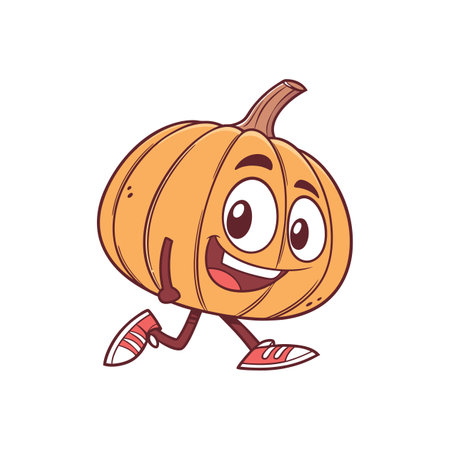 Cartoon Pumpkin Running with Shoes Happy for Halloweenのイラスト素材