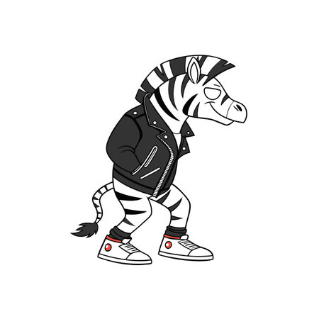 Cool cartoon zebra character wearing leather jacket and sneakersのイラスト素材