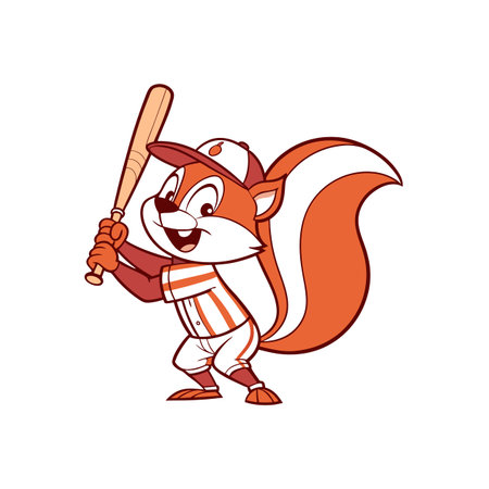 Cartoon squirrel baseball player swinging bat ready to hitのイラスト素材