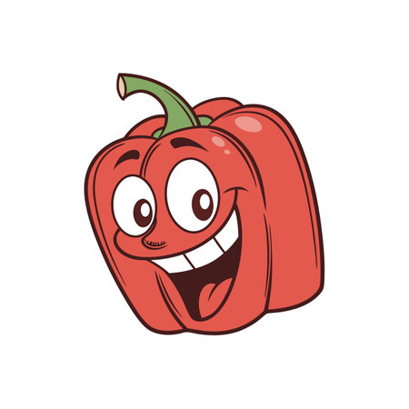 Cartoon red bell pepper character with happy facial expressionのイラスト素材