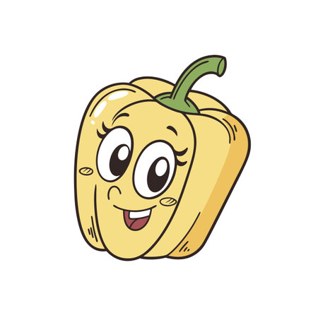 Cute smiling yellow bell pepper cartoon character illustrationのイラスト素材