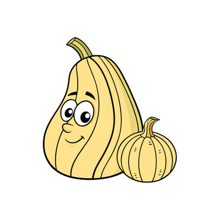 Two cartoon pumpkins with fun and friendly facesのイラスト素材