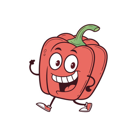 Walking red bell pepper cartoon character full of energyのイラスト素材