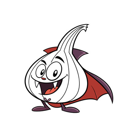 Cartoon Garlic Character Dressed as Vampire for Halloween Themeのイラスト素材