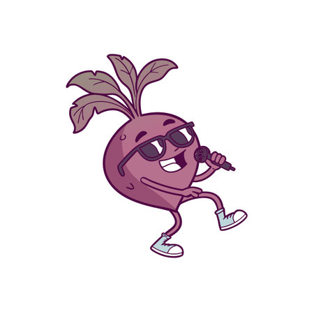 Cartoon Beetroot Singer with Microphone, Glasses, and Shoesのイラスト素材
