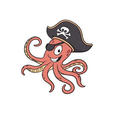 Cartoon pirate octopus illustration with hat and eyepatchのイラスト素材