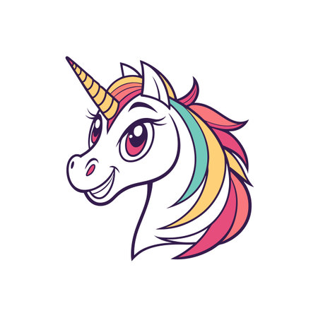 Cartoon unicorn head with rainbow mane vector illustrationのイラスト素材