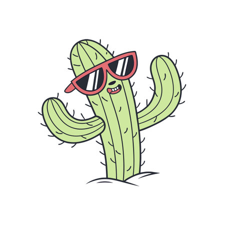Cartoon Cactus with Sunglasses Isolated on White Backgroundのイラスト素材