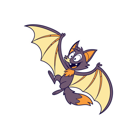 Happy cartoon bat flying against a white backgroundのイラスト素材