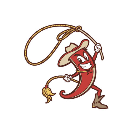 Cartoon chili pepper cowboy with lasso vector illustrationのイラスト素材