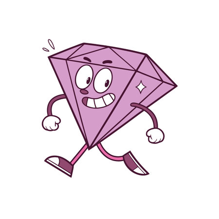 Cartoon Diamond Character Running With Happy Face Expressionのイラスト素材