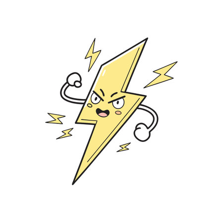 Cartoon lightning bolt character flexing arms in vector illustrationのイラスト素材