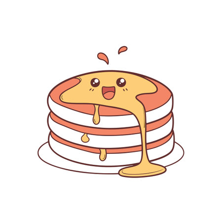 Cute cartoon pancakes with maple syrup on a plateのイラスト素材