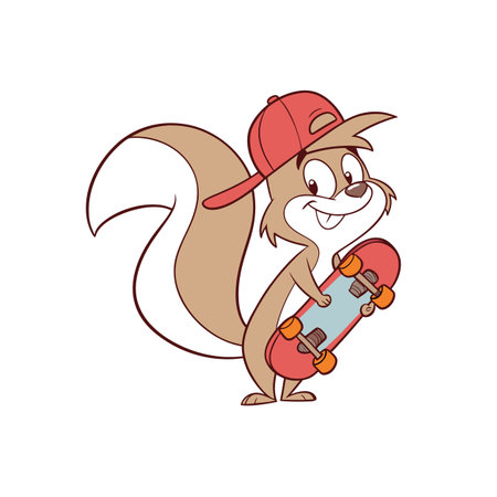 Cartoon squirrel character holding skateboard with a playful smileのイラスト素材