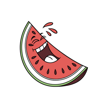 Laughing watermelon slice cartoon character with happy expressionのイラスト素材