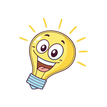 Cartoon lightbulb character showing idea and cheerful expressionのイラスト素材