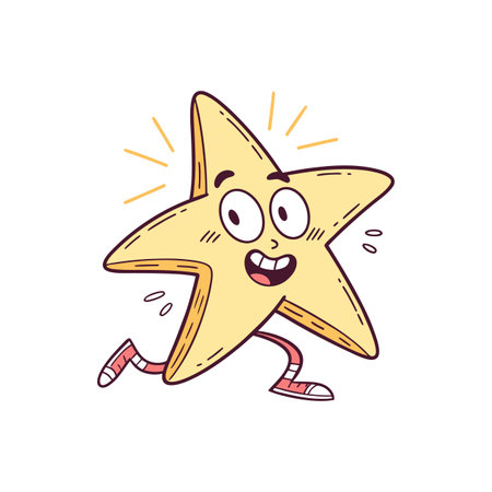 Cartoon star running with shoes, excited and happy expressionのイラスト素材