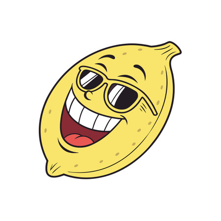 Cartoon Lemon with Sunglasses Smiling Broadly on White Backgroundのイラスト素材