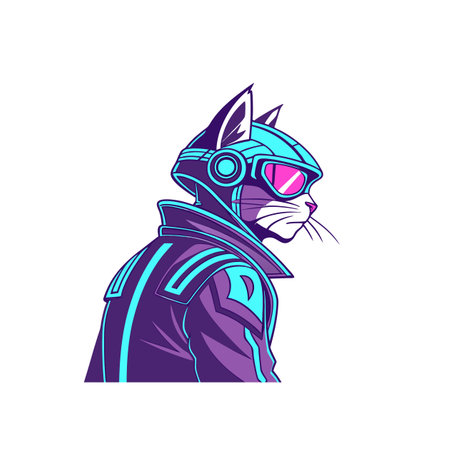 Cyberpunk cat avatar with visor and futuristic jacketのイラスト素材