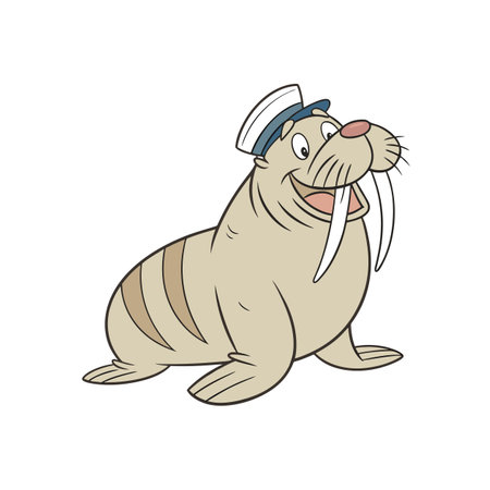 Cartoon walrus with a sailor hat and happy expressionのイラスト素材