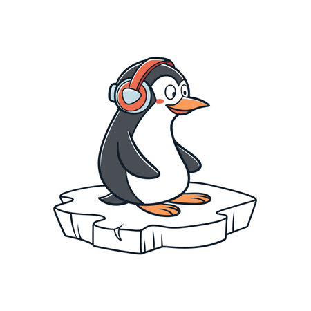 Cartoon penguin listening to music on ice floeのイラスト素材