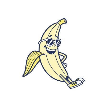 Cool Banana Cartoon Character with Sunglasses and Sneakers Illustrationのイラスト素材