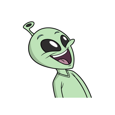 Cartoon extraterrestrial with a big smile and friendly expression