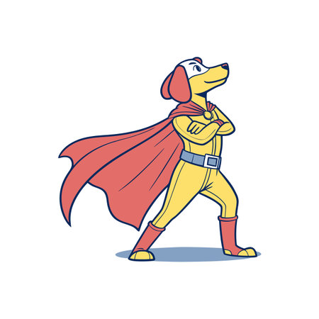 Cartoon dog superhero stands proudly with arms crossedのイラスト素材