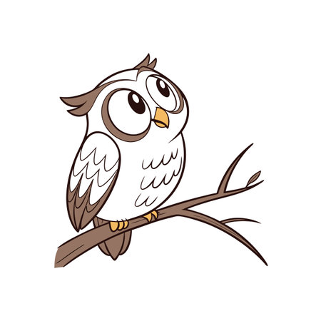 Cartoon owl sitting on a branch looking upwards stockのイラスト素材