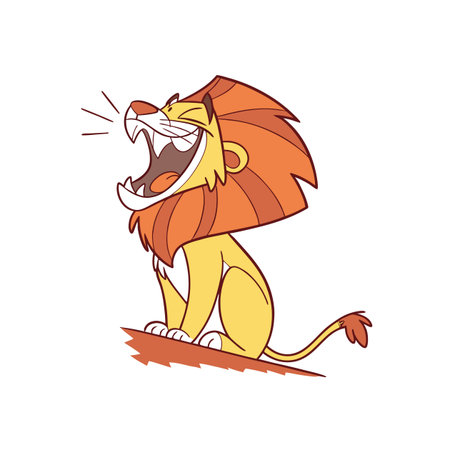 Cartoon roaring lion sitting on a rock illustrationのイラスト素材