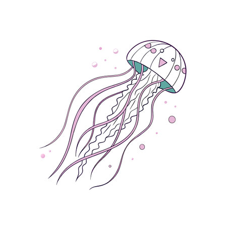 Illustration of a cute pink and white jellyfish floatingのイラスト素材