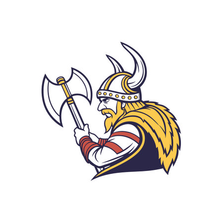 Stylized Viking warrior with axe mascot logo illustrationのイラスト素材