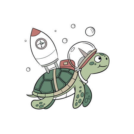 Cute cartoon turtle astronaut with a rocket illustration vectorのイラスト素材