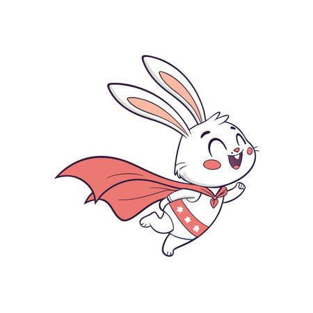 Joyful Cartoon Rabbit Superhero Flying with Cape Illustration Designのイラスト素材
