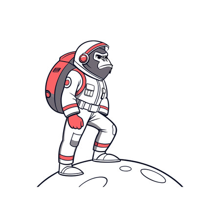 Cartoon gorilla astronaut exploring moon with space suit gearのイラスト素材