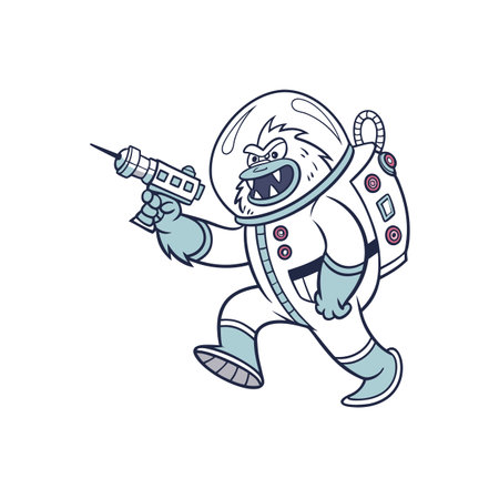 Cartoon space monster with ray gun in action poseのイラスト素材