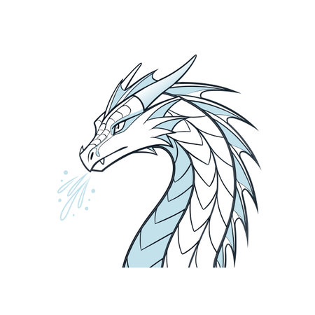Stylized ice dragon head with breath on white backgroundのイラスト素材