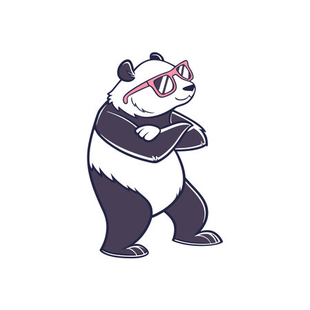 Cool Panda wearing sunglasses standing with crossed arms cartoonのイラスト素材
