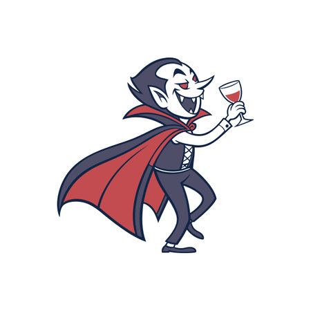 Cartoon vampire character toasting with glass of red wineのイラスト素材